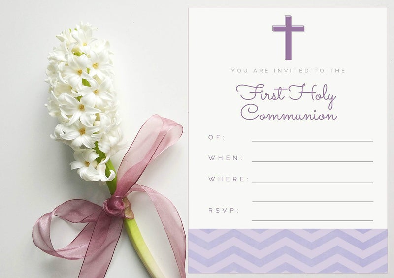 Elcer 20 First Holy Communion Invitations for Girls | Religious Party Invitation Fill in Blank Cards Invites | with white envelopes | 5" x 7" inches - Image 3